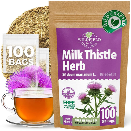 100 Bags Milk Thistle Tea Herb Dried Cardo Mariano Herbal (Silybum Marianum) - 100 Count 1.5g Tea Bags Dry Milk Thistle Herb Cardo De Leche