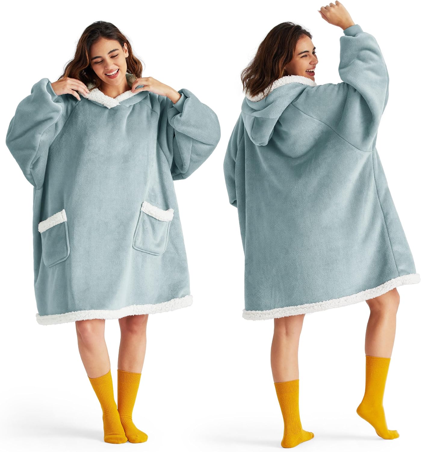 Bedsure Blanket Hoodie, Wearable Blanket Hoodie as Gifts for Mom, Birthday Gifts for Women Kids Teens Mother's Day Sherpa Sweatshirt, Grey, Standard