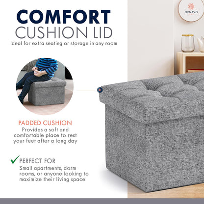 Ornavo Home Small Storage Ottoman Foldable Collapsible Rectangle Linen Ottoman Foot Rest Stool Seat, for Living Room, Bedroom, Home Office, Dorm - 12 x 16 x 12, Black