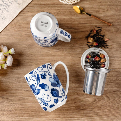 GBhome Tea Mug with Infuser and Lid, 18 Ounce Large Ceramic Loose Leaf Cup, Microwave, Dishwasher Safe, Perfect for Tea Lovers
