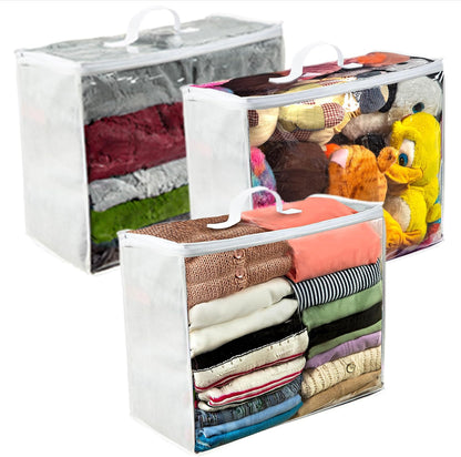 VitalUp Clear Plastic Storage Bags, Durable Zippered Storage Bags for Comforters, Blankets, Clothes, and Bedding - Breathable Nonwoven with Clear Front for Easy Organizing, 20x20x8