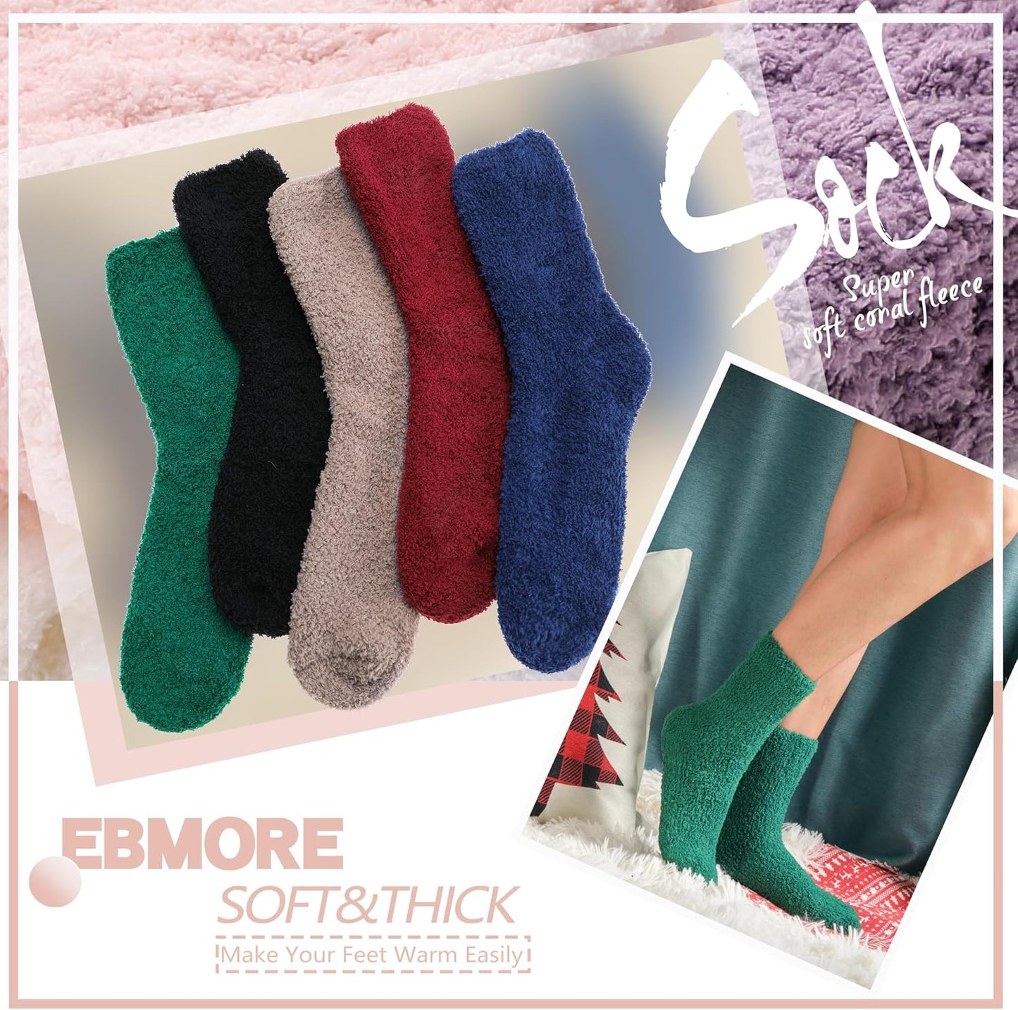 EBMORE Womens Fuzzy Socks Slipper Fluffy Cozy Comfy Cabin Plush Warm Winter Sleep Home Soft Socks