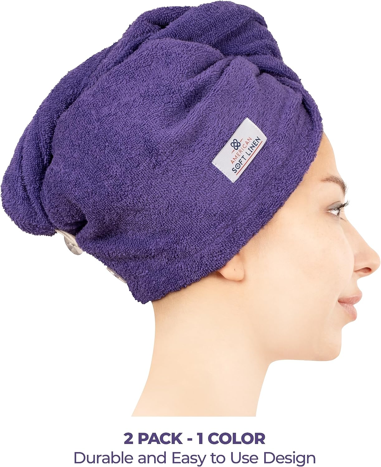American Soft Linen 100% Cotton Hair Towels for Women, Head Towel Cap, Cotton Hair Turban Towel Wrap for Long Curly Anti Frizz Hair, Soft and Absorbent Cotton Hair Towels 2 Pack, White
