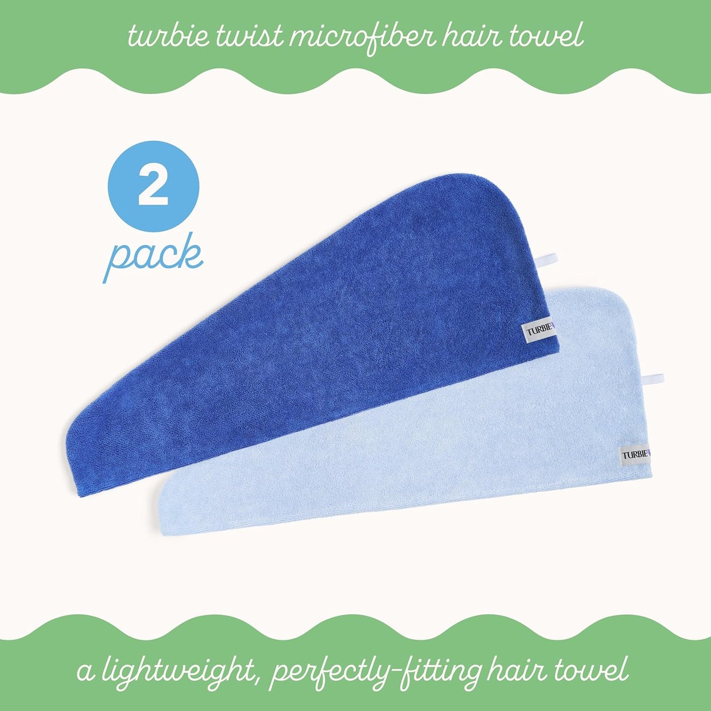 Turbie Twist 2-Pack Microfiber Hair Towel for Beauty, Travel, Gifting - Hair Wrap Turban for Straight, Wavy & Curly Hair - Premium Personal Care - Dark Purple & Light Purple