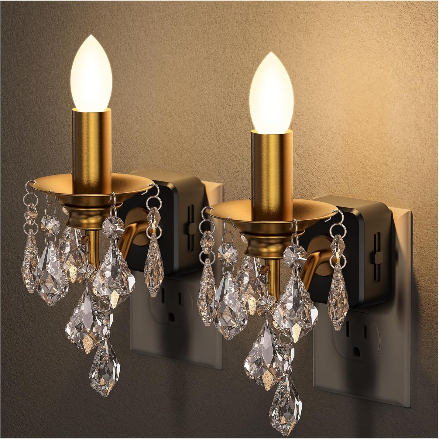 Briignite Flameless Candle Night Light, 2 Pack, Night Lights Plug into Wall, Candle Nightlight with Light Sensor, 0-100LM Dimmable LED Night Light Plug in, 1800K Amber Nightlight for Hallway Bathroom