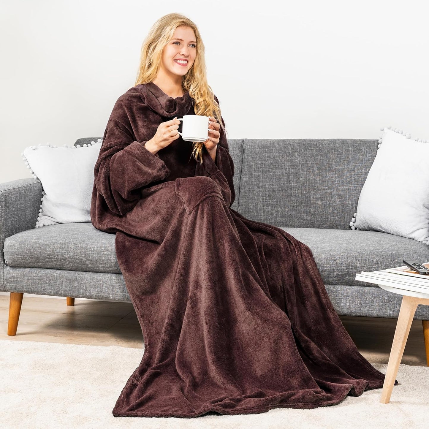 PAVILIA Wearable Blanket with Sleeves for Adult Women Men, Cozy Fleece Warm Wrap Throw with Arms, Gifts for Christmas, Wife