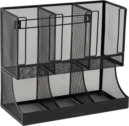 Mind Reader Condiment Station, 13 Inch Countertop Coffee Bar Organizer with 6 Compartments, Storage Caddy for Cups, Lids and Packets, Plastic, Black