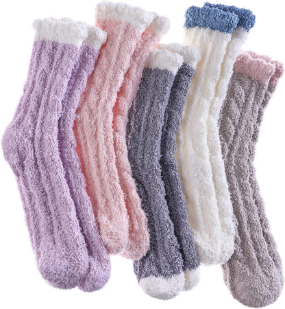 LANLEO 5/6 Pairs Womens Super Soft Fuzzy Plush Warm Winter Home Sleeping Slipper Socks