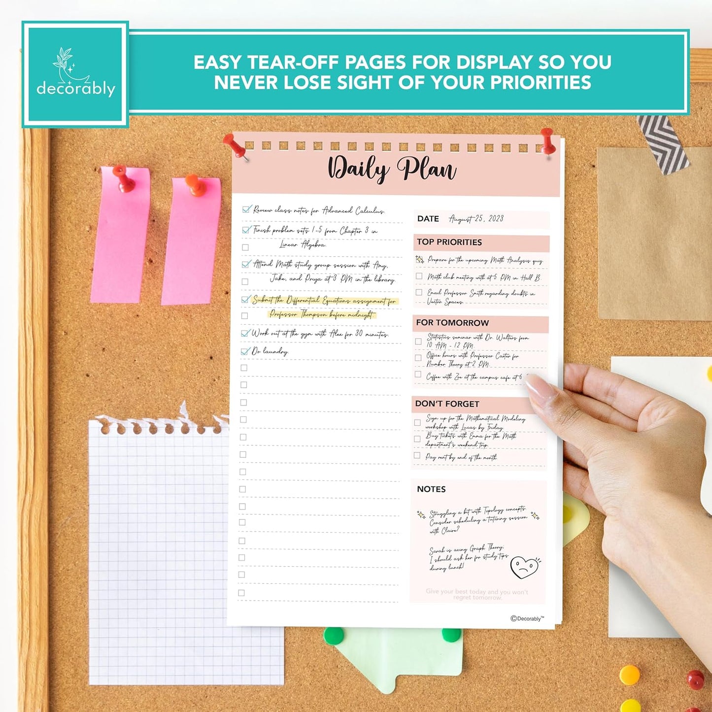 Decorably 52 Sheets Boho Undated Daily to Do List Notepad, 6.5x10in Spring-Bound Planner Pad, Easy Tear-Off Design, with Priorities, Checklist, Agenda, Reminders, Notes - Home, School, Office
