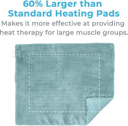 Pure Enrichment PureRelief Ultra-Wide Microplush Heating Pad - 20” x 24” XXL Size & 6 Heat Settings for Temporary Neck, Shoulder & Back Pain Relief - Moist Heat Option & Machine Washable (Gray)