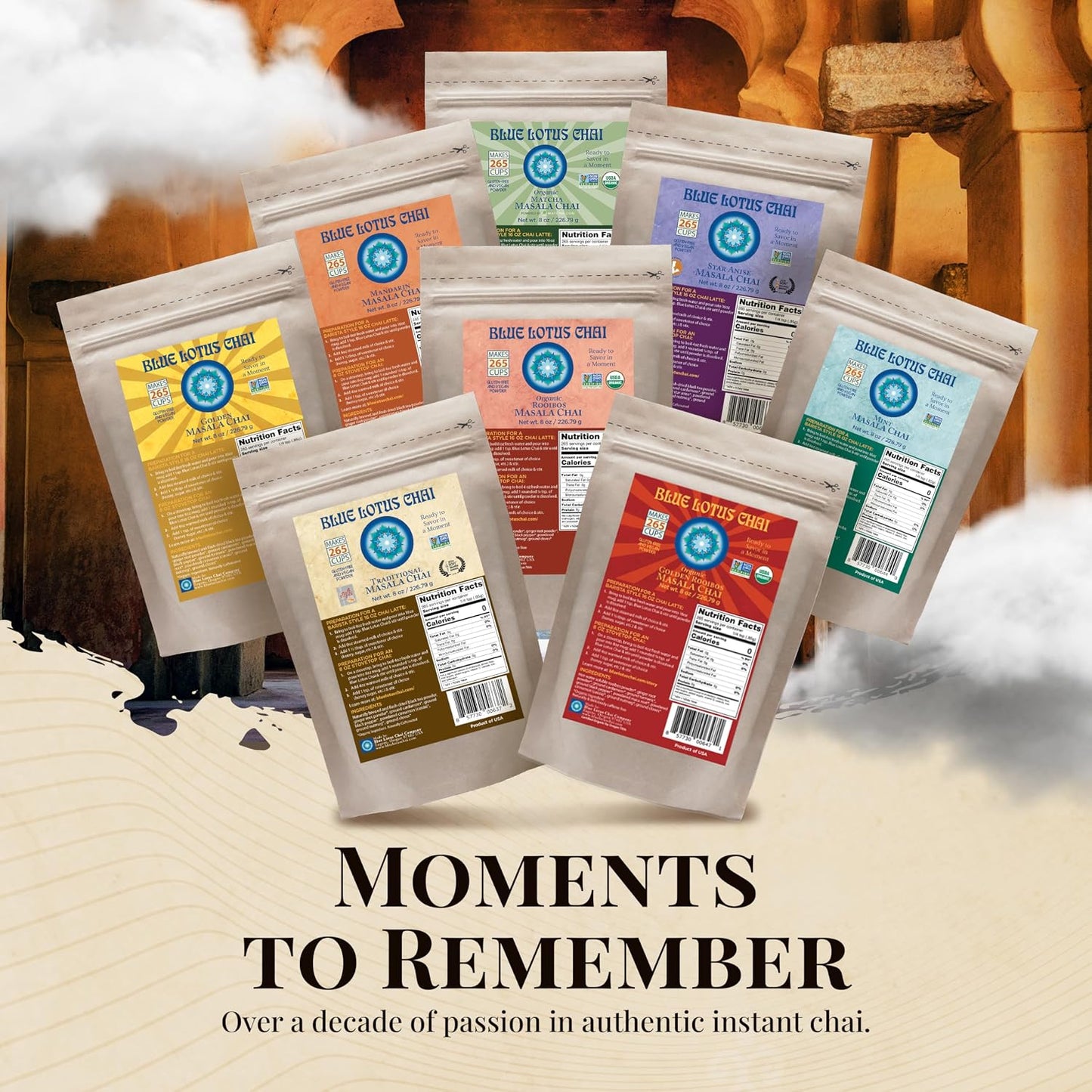 Blue Lotus Chai - Golden Masala Flavor Chai - Makes 100 Cups - 3 Ounce Masala Spiced Chai Powder with Organic Spices - Instant Indian Tea No Steeping - No Gluten