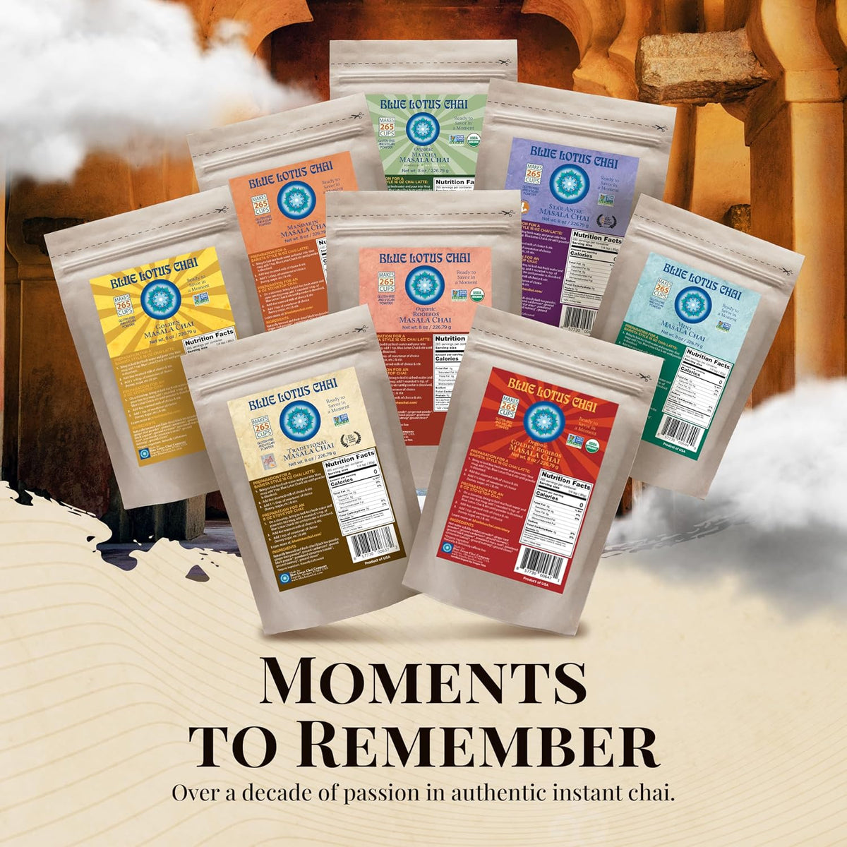 Blue Lotus Chai - Golden Masala Flavor Chai - Makes 100 Cups - 3 Ounce Masala Spiced Chai Powder with Organic Spices - Instant Indian Tea No Steeping - No Gluten