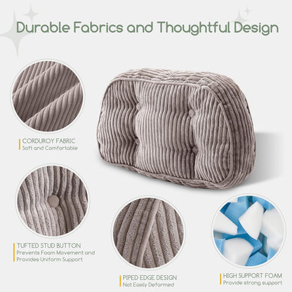 HIGOGOGO Lumbar Support Pillow for Recliner Chair/Accent Chair/Couch/Office Chair, Tufted Corduroy Back Support Cushion for Elderly, Recliner Cushions for Back Rest, Pain Relief, Reading, Brown