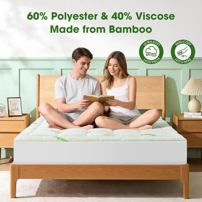 Mattress Pad Queen Size, Cooling Pillow Top Mattress Topper, Ultra Soft Viscose Made from Bamboo, Breathable for Hot Sleepers, Deep Pocket 8"-20", Green
