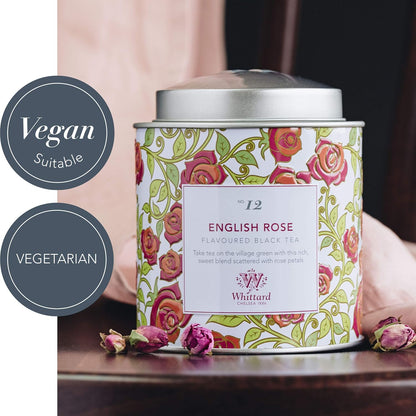 Whittard of Chelsea - Tea Discoveries English Rose Caddy - Black Loose Leaf Tea, Vegetarian, Vegan Friendly, Resealable Tin (100g, 1ct)
