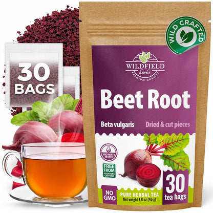 30 Bags Beet Root Herbal Tea (Beta Vulgaris) – 30 Count 1.5g Tea Bags Raíz De Remolacha