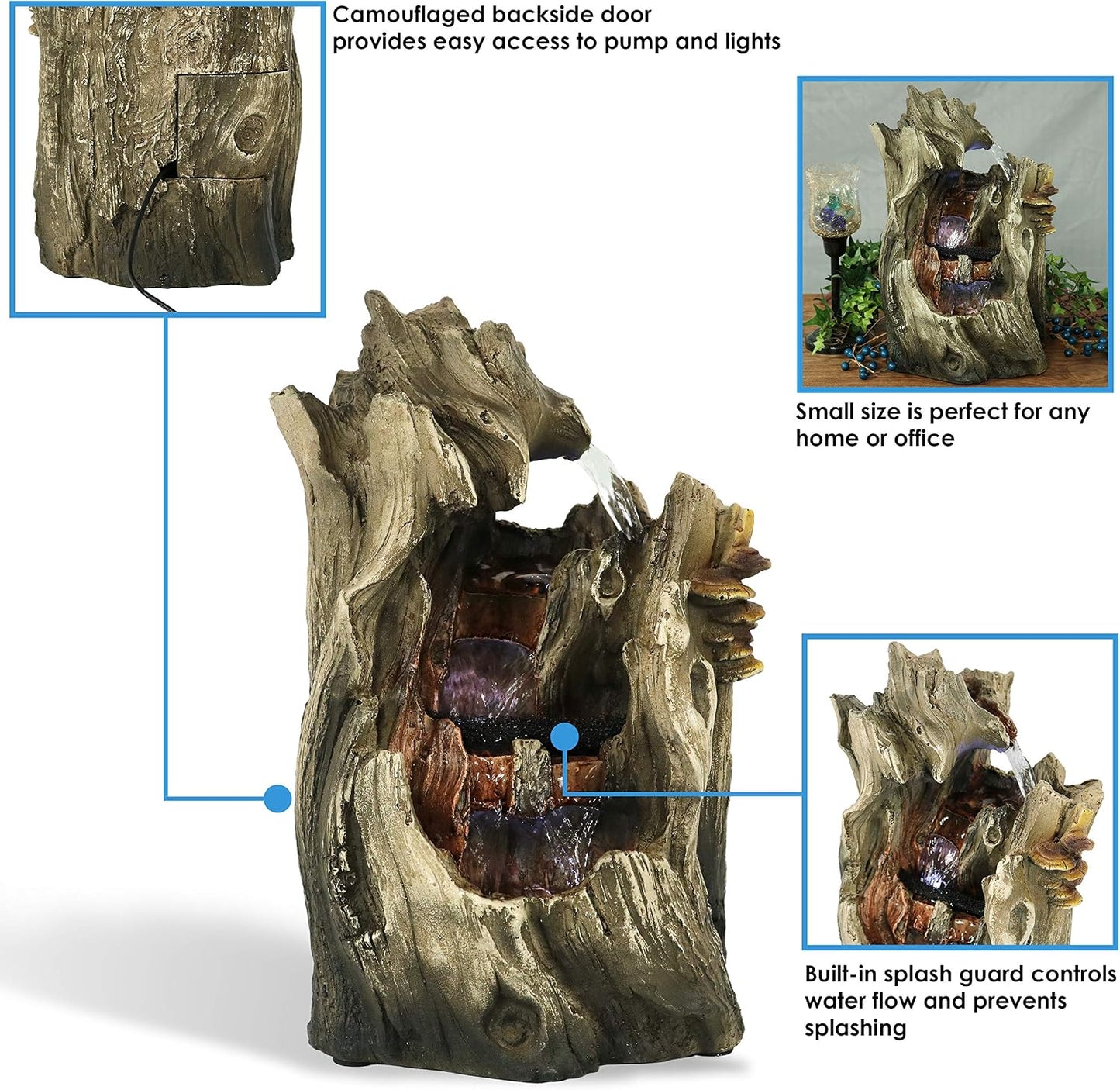 Sunnydaze Cascading Caves 14-Inch Tabletop Water Fountain with LED Lights