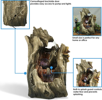 Sunnydaze Cascading Caves 14-Inch Tabletop Water Fountain with LED Lights