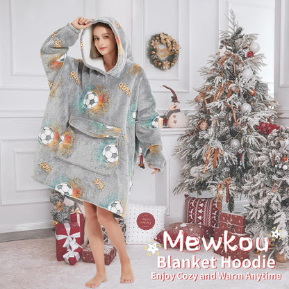 Mewkou Wearable Blanket Hoodie for Adult,Oversized Sherpa Fleece Blanket Hoodie for Women Men,Grey