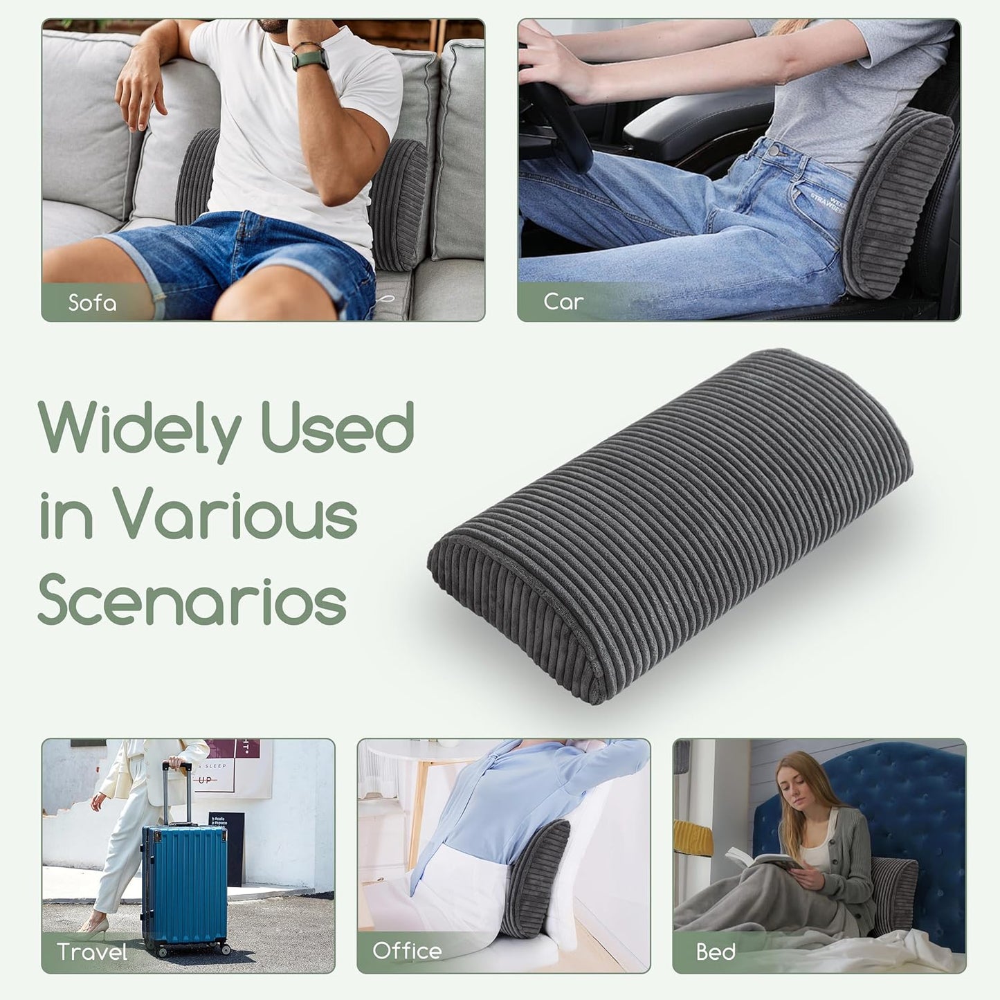 HIGOGOGO Lumbar Support Pillow for Recliner Chair/Accent Chair/Couch, Memory Foam Back Support Cushion for Elderly, Recliner Cushions for Back Rest, Pain Relief, Reading, Washable Cover, Dark Grey