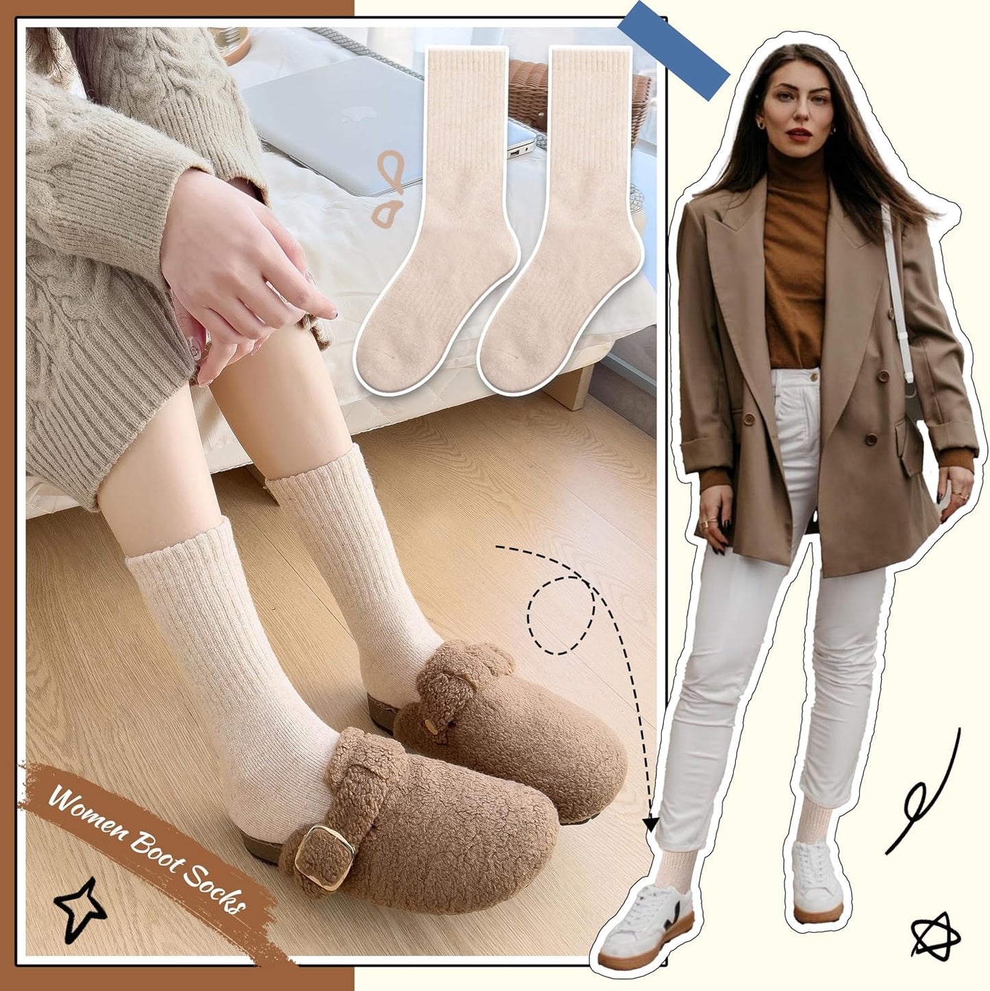 EBMORE Merino Wool Socks for Women Hiking Thermal Warm Winter Thick Boot Cozy Crew Comfy Work Socks for Ladies 5 Pairs