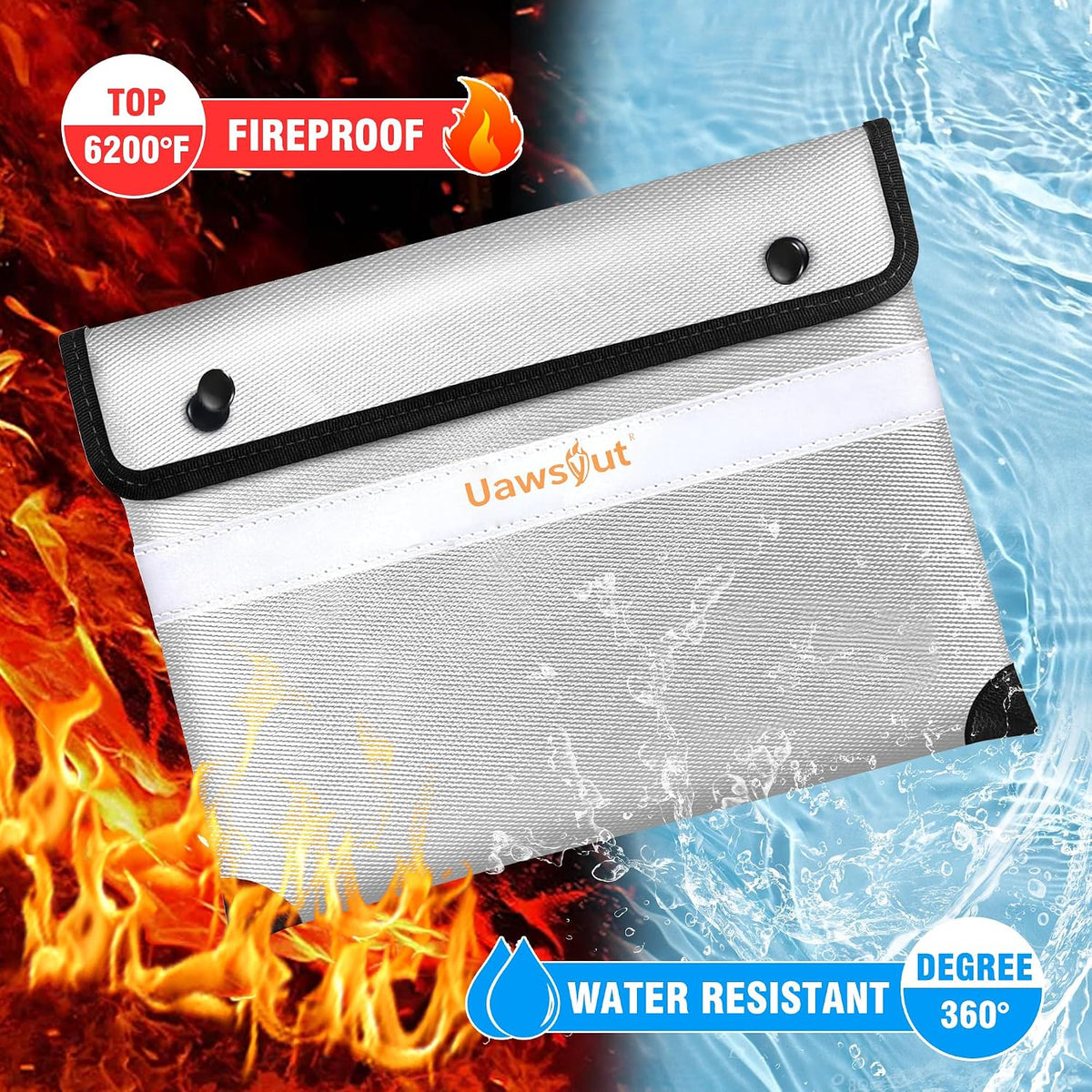 Fireproof Document Bag - 6200°F Important Document Bags with Zipper, Water Resistant Fire Proof Money Bags for Cash, Cell Phone, Tablet, Credit Card,Passport and Valuables (14.2"x11.2", Black)