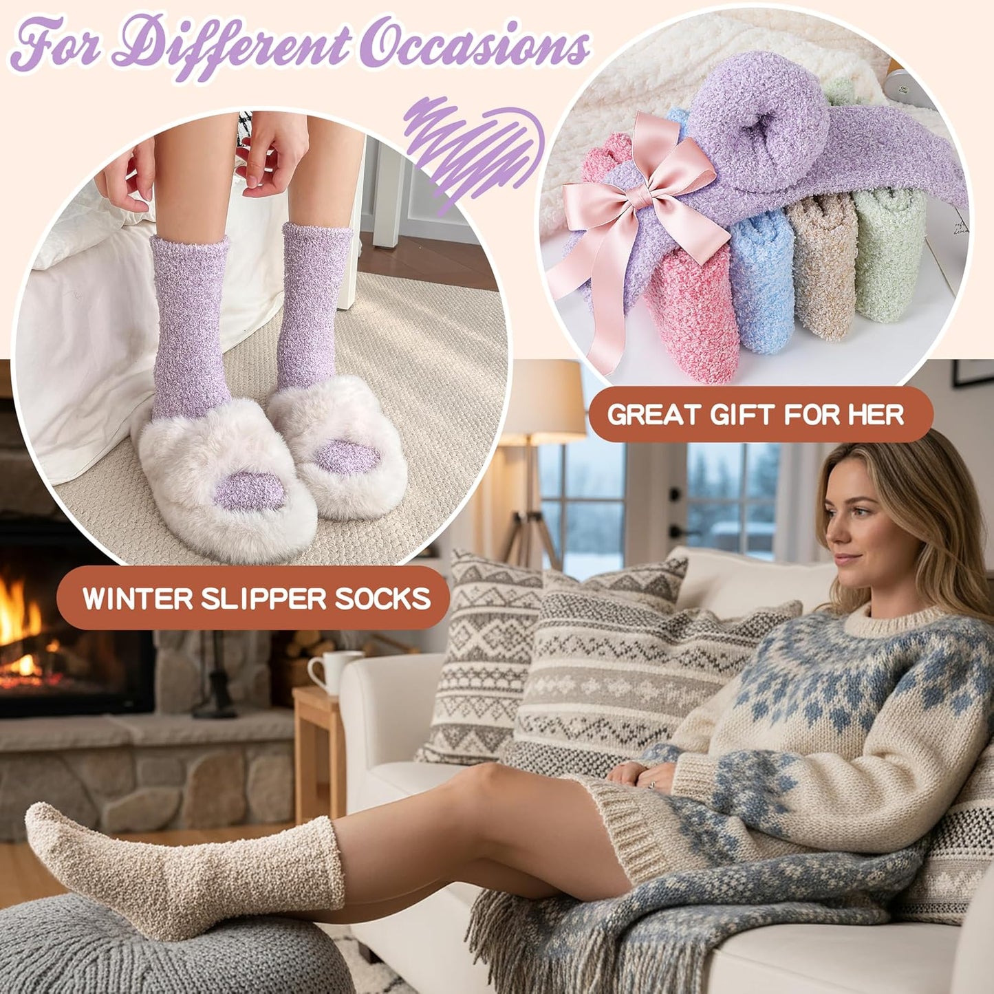 EBMORE Womens Fuzzy Socks Slipper Fluffy Cozy Comfy Cabin Plush Warm Winter Sleep Home Soft Socks