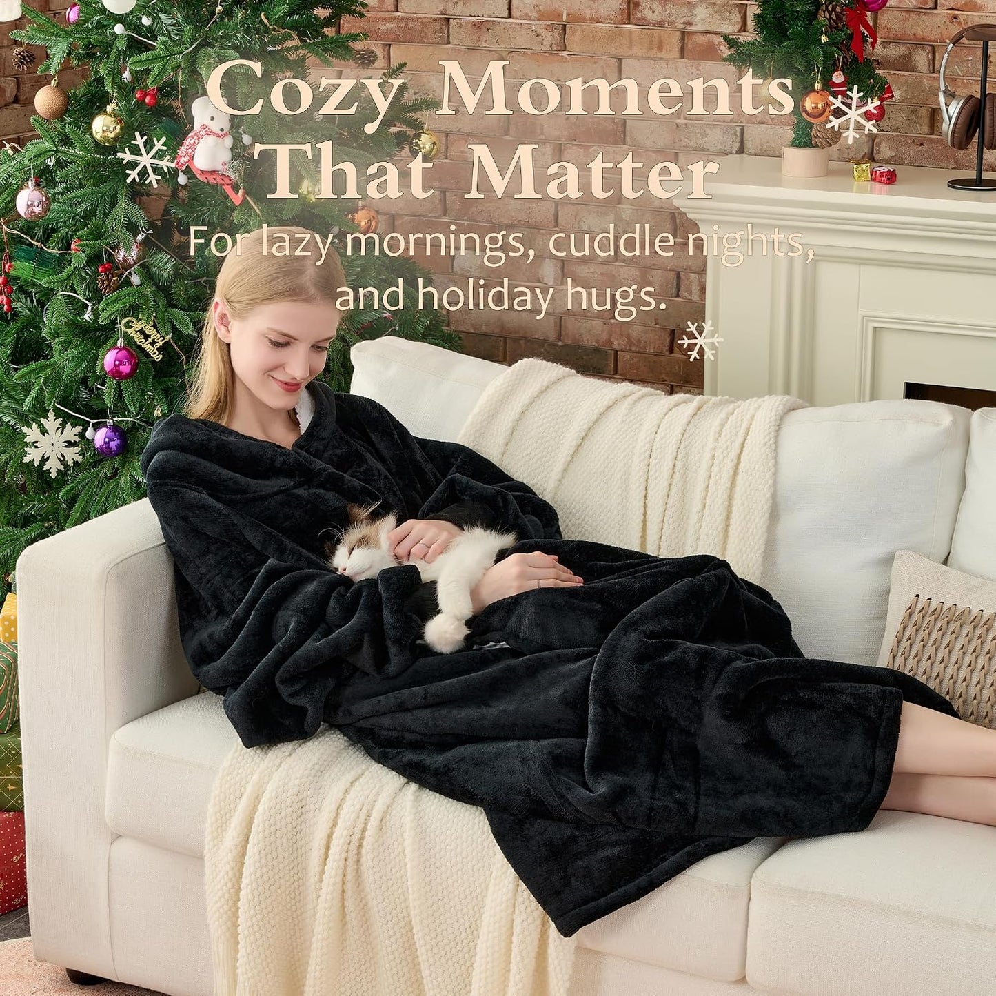Krifey Wearable Blanket Hoodie, Oversized Sherpa Hooded Blanket for Adults | Soft sherpa fleece with sleeves and pocket; oversized fit for lounging, WFH, camping, Christmas and white elephant gifts.