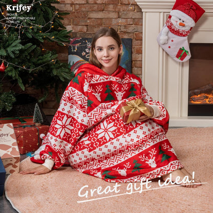 Krifey Wearable Blanket Hoodie, Oversized Sherpa Hooded Blanket for Adults | Soft sherpa fleece with sleeves and pocket; oversized fit for lounging, WFH, camping, Christmas and white elephant gifts.