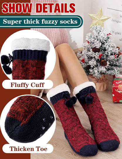 Welwoos Womens Slipper Fuzzy Grips Socks Fluffy Winter Warm Thick Thermal Cozy Plush Non Slip Cabin Soft Fleece Socks