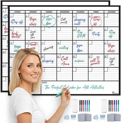 Large Dry Erase Calendar for Wall 36x48, Big Classroom Giant Month, Undated Reusable Family Monthly, Rolled Whiteboard White Board, Calendar Dry Erase Planner for Wall Erasable Large Office 48x36