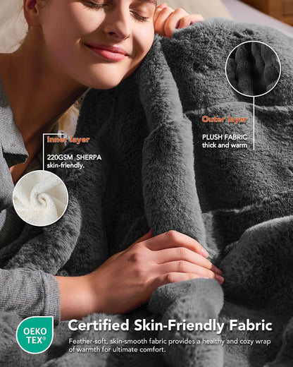 Homemate Electric Heated Blanket Twin - 62"x84" Heating Bed Blankets Throw with 10 Heating Levels 8 Hours Auto Off Fast Heating Over-Heated Protection Ultra Soft Warm Flannel ETL Certified Grey - Colors A