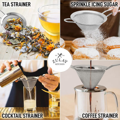 Zulay Kitchen 304 Stainless Steel Fine Mesh Strainer 3.35 in - Strainers Fine Mesh, Tea Strainers for Loose Tea - Perfect for Tea, Cocktails, Juicing, Drinks, Liquids, Matcha, Coffee & More