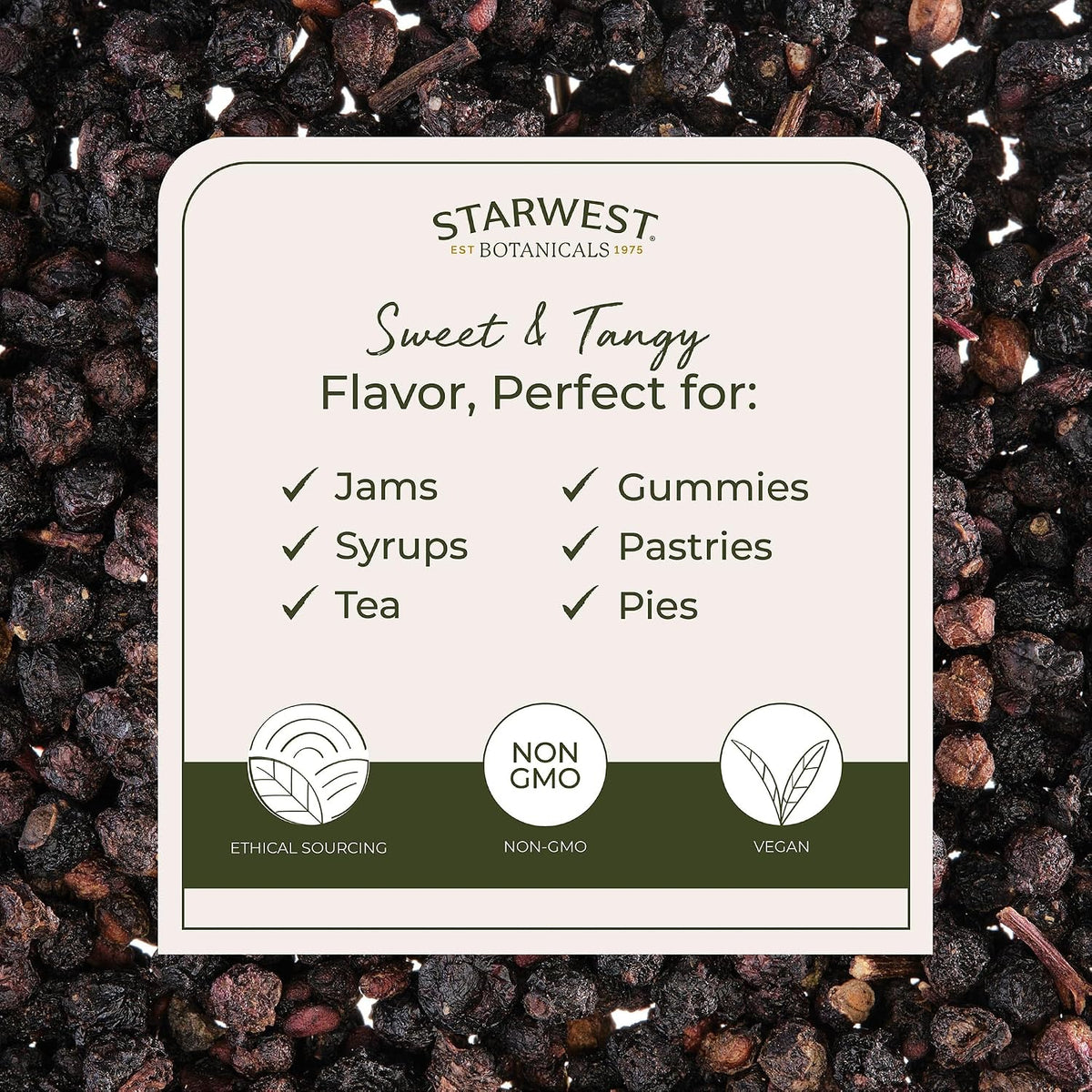 Starwest Botanicals Whole Elderberries, Tea, Gummies, & Jam - Bulk 1 lb Bag