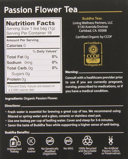 Buddha Teas Passion Flower Tea, 18 Count (Pack of 6)