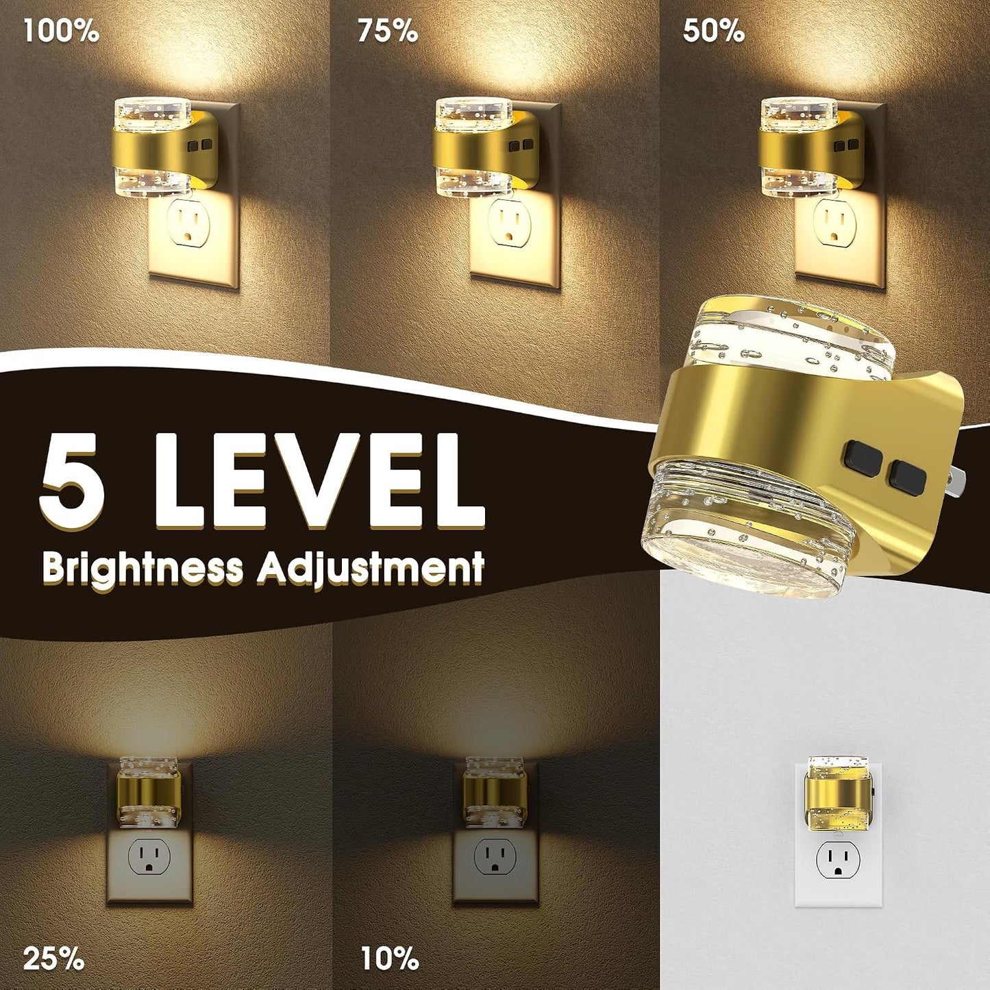 Briignite Night Light, Night Lights Plug into Wall, Soft White LED Nightlight for Kids, Adjustable Brightness 0-100LM, Dusk to Dawn Sensor, Soft Light for Bedroom, Hallway, Nursery, 2 Pack
