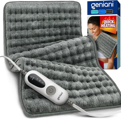 GENIANI Electric Heating Pad for Back Pain & Cramps Relief, Electric Throw, Self Care Gifts for Women, Heating Pad for Neck & Shoulder, Machine Washable Microplush, Auto Shut Off (12"x24", Tabby Gray)