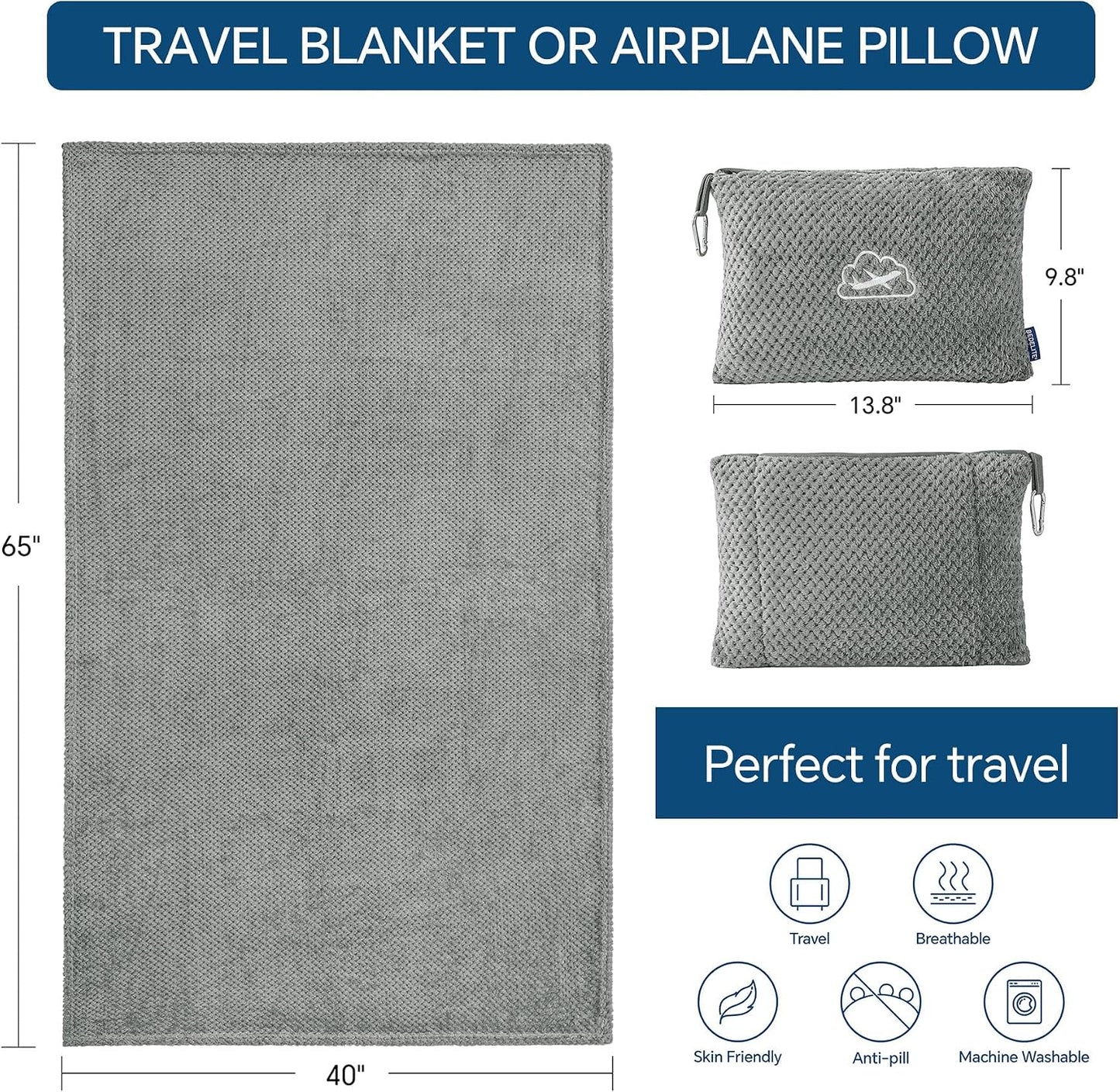BEDELITE Travel Blanket with Bag, Jacquard Fleece Blanket 65"x40", Blue