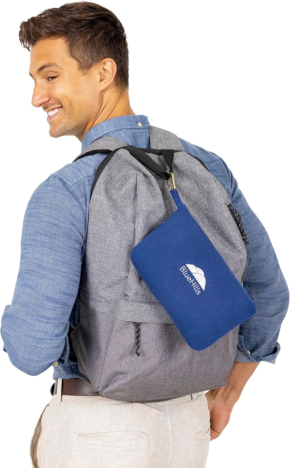 BlueHills Travel Blanket Pillow Compact Lightweight Pocket Size Airplane Traveling Essential Flight Trip Throw in Bag Portable Case Plane Accessory Gray L01