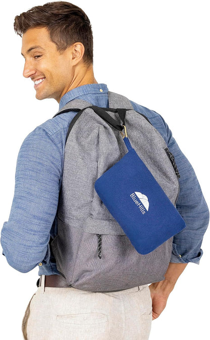 BlueHills Travel Blanket Pillow Compact Lightweight Pocket Size Airplane Traveling Essential Flight Trip Throw in Bag Portable Case Plane Accessory Gray L01