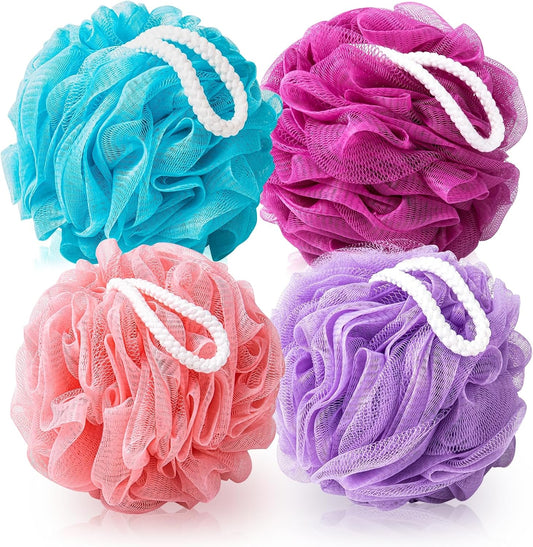 MTDLYICE Loofah Sponge XXL-100g 4 Pack, Bath Sponge Soft Mesh Shower Puff Loofah for Men, Exfoliating Body Scrubber for Women, Shower Accessories (Black)