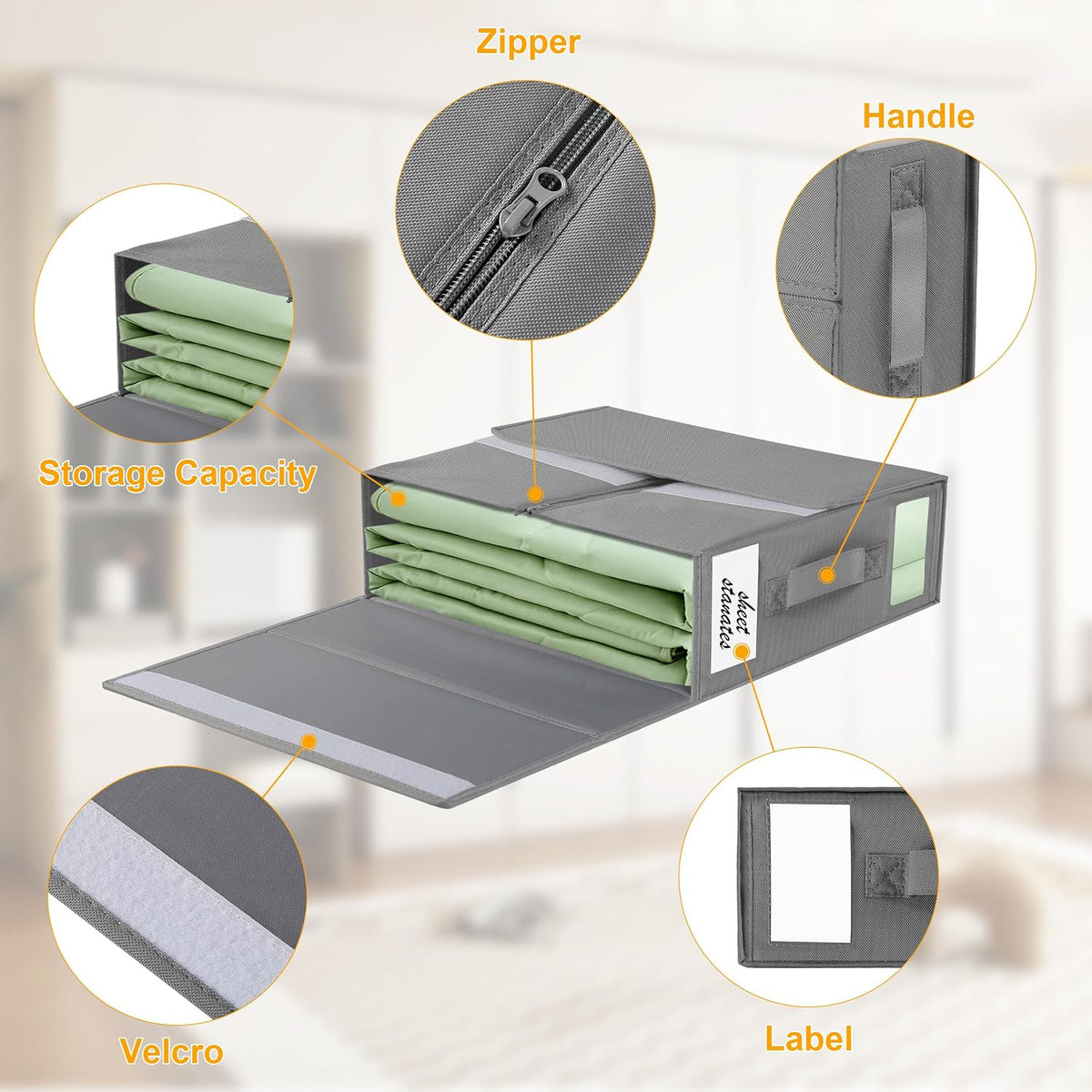 2-Pack Bed Sheet Organizers and Storage, Oxford Grey