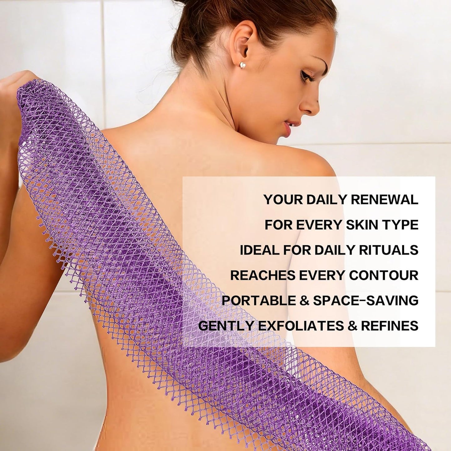 UJFQBH 3 Pieces African Bath Sponge African Net Long Net Bath Sponge Exfoliating Shower Body Scrubber Back Scrubber Skin Smoother,Great for Daily Use (Pink,Yellow,Purple)