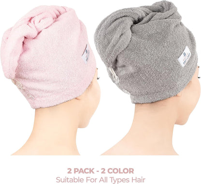 American Soft Linen 100% Cotton Hair Towels for Women, Head Towel Cap, Cotton Hair Turban Towel Wrap for Long Curly Anti Frizz Hair, Soft and Absorbent Cotton Hair Towels 2 Pack, White
