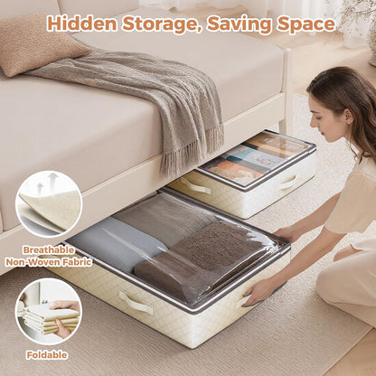 Budding Joy 95L Under Bed Storage Containers, 4 Pack Closet Organizers Grey