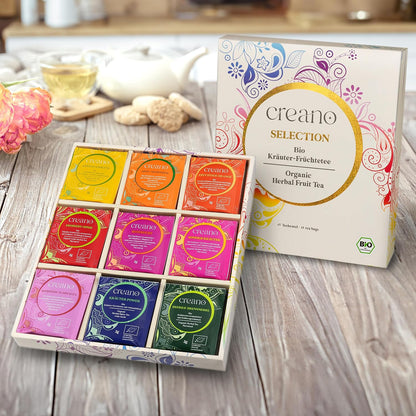 Creano Organic Herbal Tea Sampler Gift Set - Tea Gift Box - 27 Organic Tea Bags in 9 Different Varieties 54 g