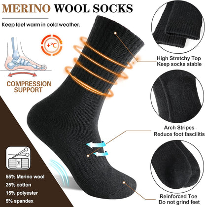 MOGGEI 5 Pairs Womens Merino Wool Socks Hiking Warm Winter Thick Thermal Crew Cozy Cabin Ladies Gift Comfy Boot Work Socks