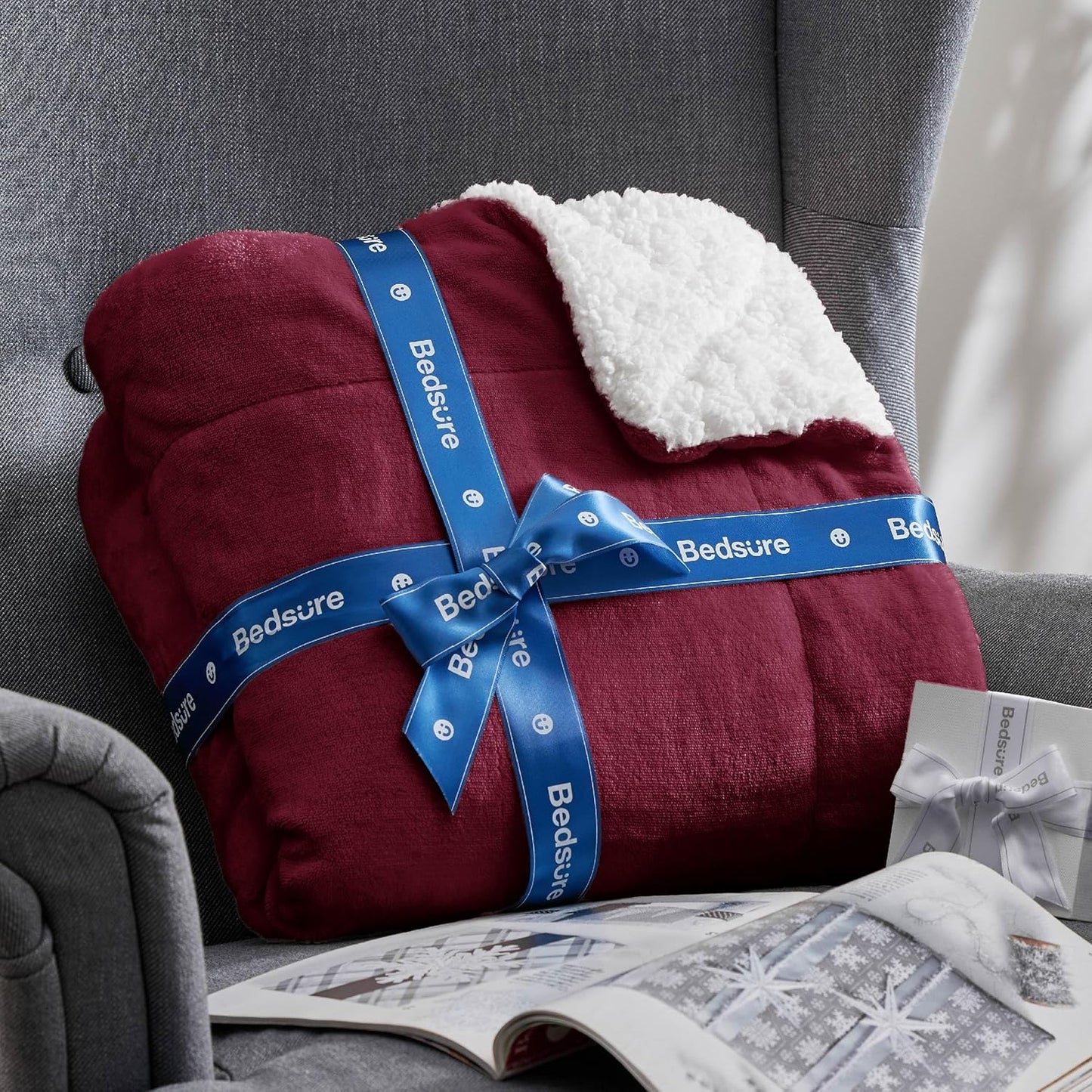 Bedsure GentleSoft Sherpa Fleece Throw Blanket for Couch, Non-Heated, Thick & Warm Cozy Blanket for Winter, Soft Fuzzy Plush Throw Gifts for Women and Men, Grey, 50x60 Inches