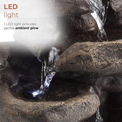 Alpine Corporation 13" Tall Indoor Tabletop Water Fountain, 4 Tier Cascading Water Feature with LED Lights for Home, Office, Living Room, or Zen Decor, Gray