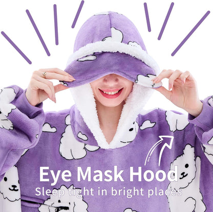 IFNOW Wearable Blanket Hoodie, Oversized Sherpa Fleece Hooded Blanket Sweatshirt with Eye Mask and Pocket, Comfy Long Flannel Blanket for Adults Men,Gifts for Women Mom Girlfriend,MoonFace